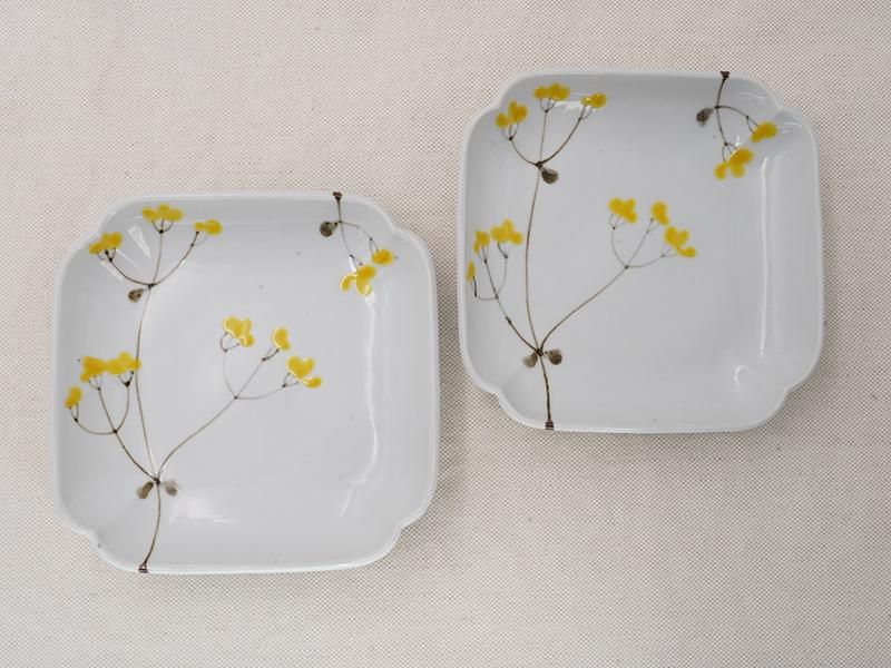 色絵　隅入角皿　5枚 色絵 隅入角皿 5枚