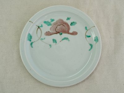 九谷青窯　色絵牡丹　6.5寸皿