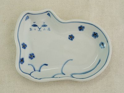 九谷青窯　小花猫　猫型皿