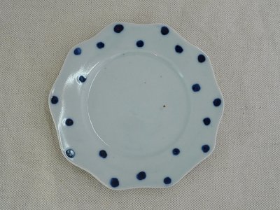 九谷青窯　水玉　5寸花型皿