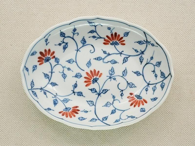 やっこ*肥前*有田焼*和山*飯碗揃*楕円焼皿揃*野花草*陶磁器*和食器 やっこ*肥前*有田焼*和山*飯碗揃*楕円焼皿揃