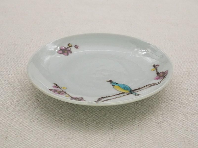 九谷焼 青粒 梅に鶯 刺身皿 角皿　明治九谷　5客 新品 美術九谷焼 九谷青郊 色絵鳥柄 隅切角鉢 角皿｜Yahoo