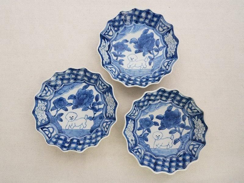 堀畑蘭　食器　花柄　プレート　4枚セット 堀畑蘭 染付白犬 5寸輪花皿 | 九谷焼 | 東京 南青山の和食器専門