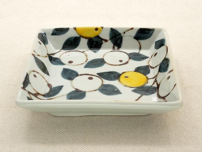 徳永遊心 色絵菊角皿 5点 九谷青窯 徳永遊心さん 色絵菊 角皿5個