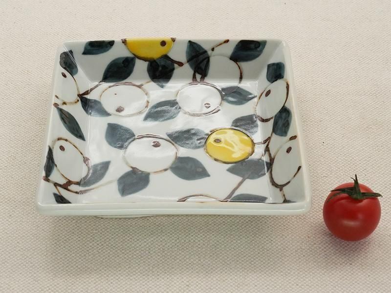 徳永遊心　色絵みかん　プレート　取皿　正角皿　限定　レア 徳永遊心窯 色絵みかんつくし 正角皿 | 九谷焼 | 東京 南青山の