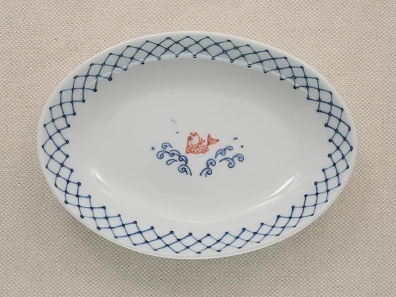 高橋順子 投網に鯛 楕円深皿 | 有田焼 | 東京 南青山の和食器専門店