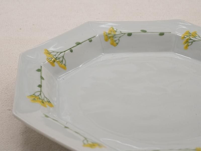 九谷九大青郊窯陶印いり八角形の紫陽花模様菓子鉢です 九谷九大青郊窯陶印いり八角形の紫陽花模様菓子鉢