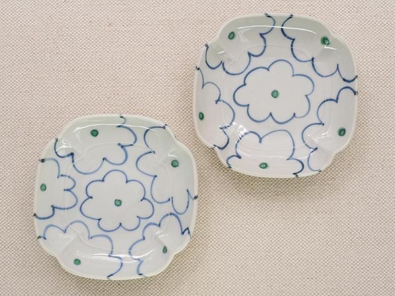 堀畑蘭 色絵花曇 隅入り豆皿 青 | 九谷焼 | 東京 南青山の和食器専門店