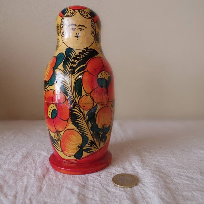 ヴィンテージ 大ぶりのお花 マトリョーシカ 特大・VINTAGE OLD Matyoshka Russian nesting dollー ヨーロッパ  蚤の市 西欧 東欧 雑貨 文房具 ピーパチ アンティーク　PIPACS　ANTIQUES