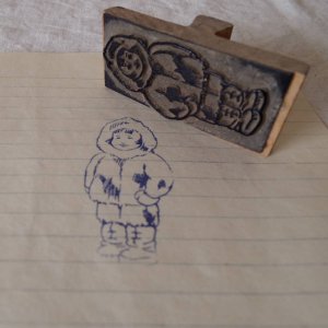 アメリカの古い教材ハンコ イヌイットの子 usa vintage stamp seal inuit child
