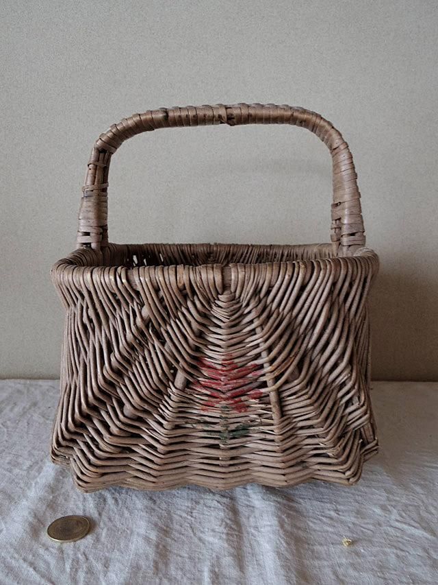 フランス ローズパニエ アンティーク バスケット カゴ バッグ france basket rose panier small vintage  antiques ヨーロッパ蚤の市 ピーパチアンティーク PIPACS－ANTIQUES