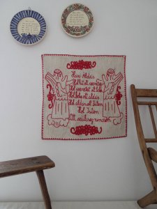 ルーマニア 刺繍 イーラーショシュ 家の祝福 タペストリー 赤 Romania irasos tapestry hazi aldas