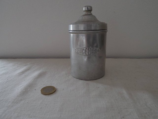 イタリア アルミ キャニスター 砂糖 Italia aluminum canister zucchero ヨーロッパ蚤の市 ピーパチアンティーク  PIPACS－ANTIQUES