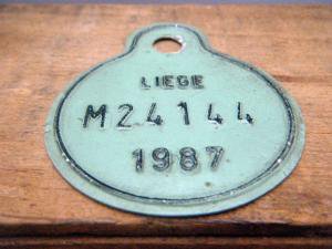 ɥ¤λ  ٥륮 Liege ᥿ץ졼ȥ ڥѡߥȥ꡼ 1987 M24144VINTAGE metal plate tag Belgium
