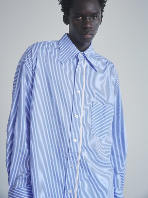 ͽ [EKAT (UNISEX)] STRIPE 3D PATTERN SHIRTS / BLUE