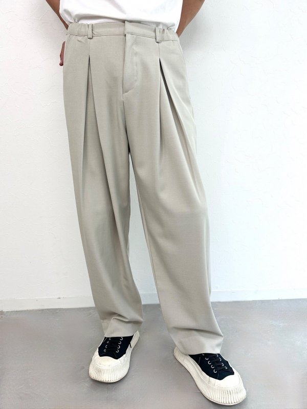 [EKAT (UNISEX)]DOUBLE TUCK WIDE PANTS /BEIGE