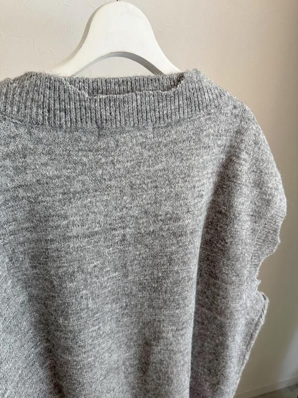 EKAT (UNISEX)] DAMAGE LAYERED KNIT VEST / GRAY - ADDRESS