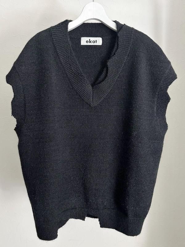 EKAT (UNISEX)] DAMAGE LAYERED KNIT VEST / GRAY - ADDRESS