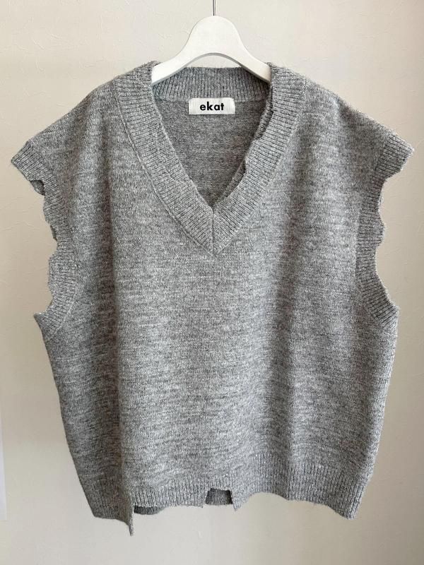 【NONCODE】(Unisex) Damian Layered Damage Knit EKAT (UNISEX)] DAMAGE LAYERED KNIT VEST / GRAY - ADDRESS