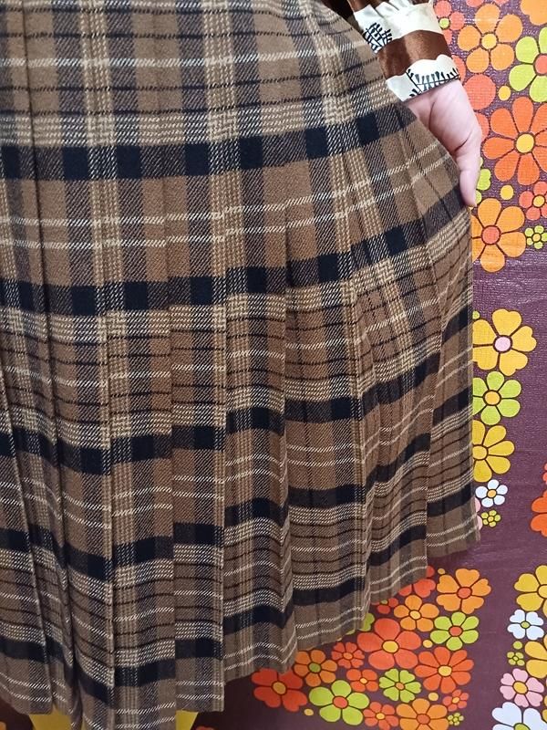 衝撃特価 古着 ビンテージ 70s USA チェック 茶系 プリーツ スカート