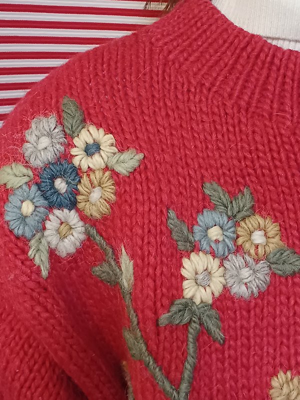 ブルーベリーファーム フリー ニット カーディガン レトロ 編み飾り 花