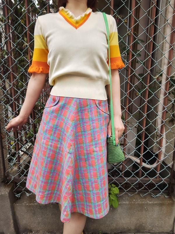 イエロー・オレンジ♪レトロポップサマーニット -