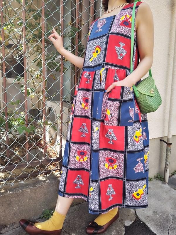 お花・電話・ギター・ランプ・グラス柄♪キュートレトロワンピ♪RE -