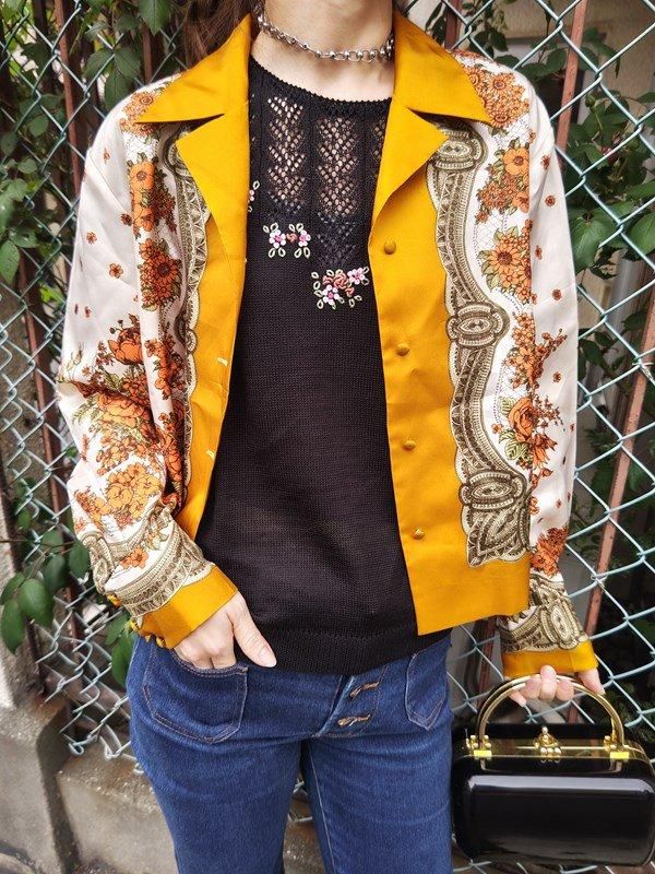 昭和レトロ　お花　リボン　モチーフ　サマーニット 昭和レトロ お花 リボン モチーフ サマーニット - メルカリ