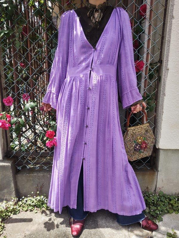 パープル刺繍素敵♪インド綿ワンピ -