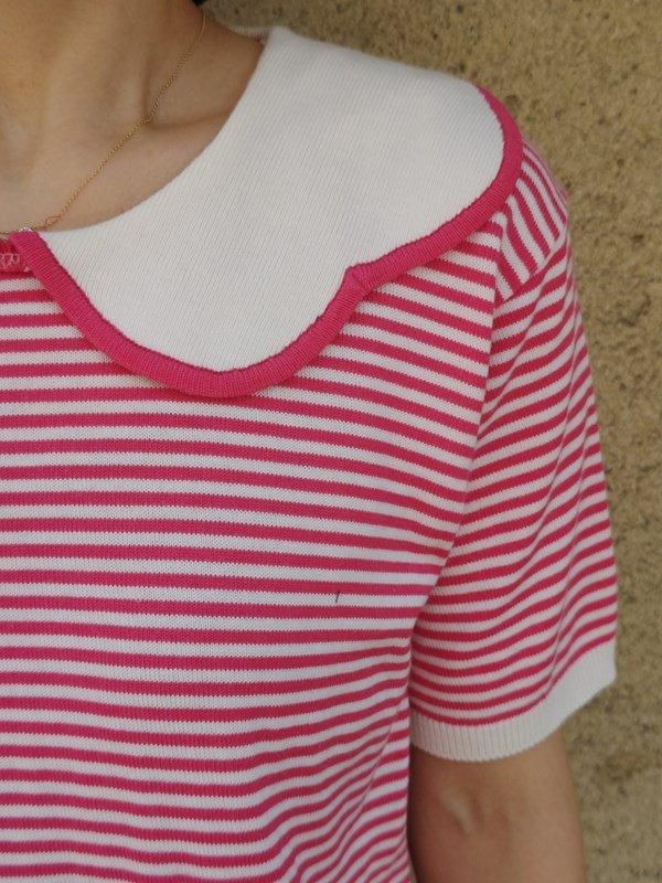 8355　レア　日本製　レトロ　ビンテージ　ボーダー　サマー　ニット 黒地に青ピンク緑のボーダー柄サマーニット - メトロポリタン