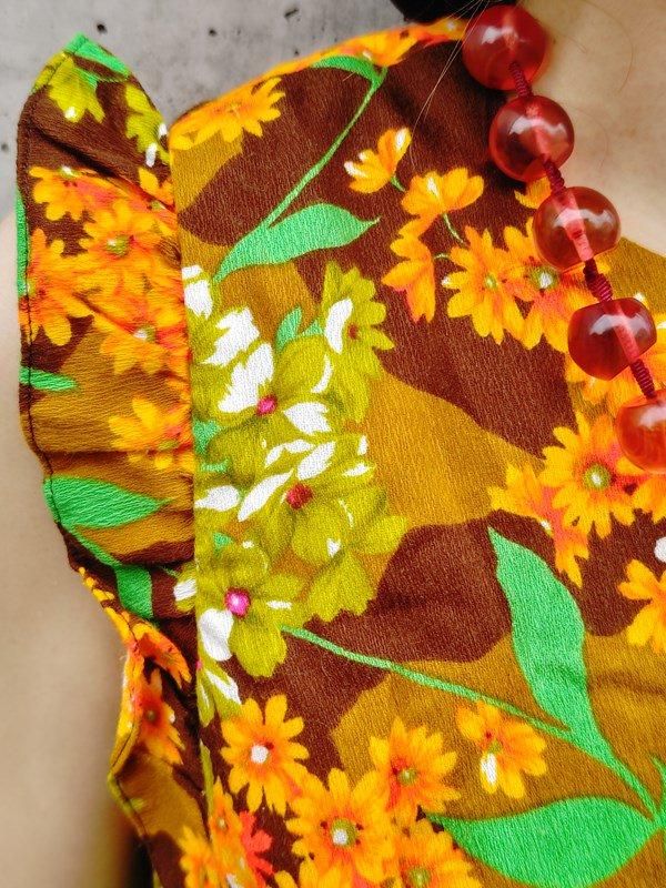 オレンジ・緑カラフル花柄♪ハワイアンワンピ -