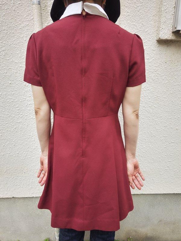 お仕立て品*えんじxドットリボン♪MODEワンピ -