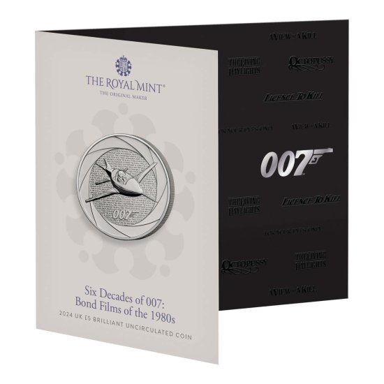007 ジェームズボンド映画60周年記念コイン硬貨 シリーズ・1980年代編 イギリス造幣局ロイヤルミント公式商品 ５ポンド硬貨 2024年発行 -  アリスロンドン【 Alice London 】 英国雑貨の店 ～ イギリス発・セレクトショップです
