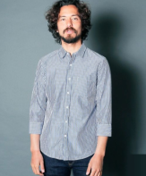 Magine<BR>CTN BROAD STRIPE SHIRTS 3/4 SLEEVE(NAVY)