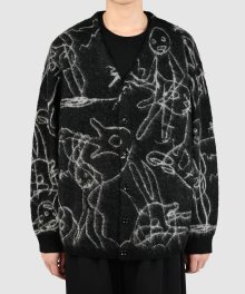 LAD MUSICIAN <BR>MOHAIR WJQ KNIT DIFFERENT CARDIGAN(BLACK)