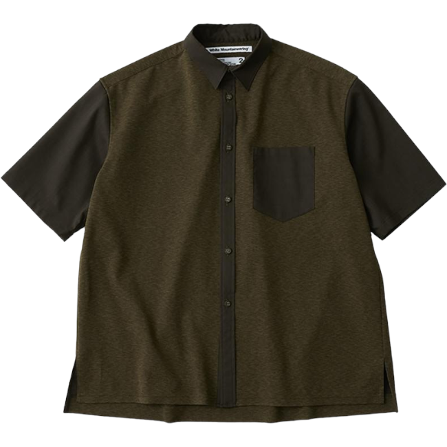 White Mountaineering<BR>PANAMA JERSEY SHORT SLEEVE SHIRT(BROWN)