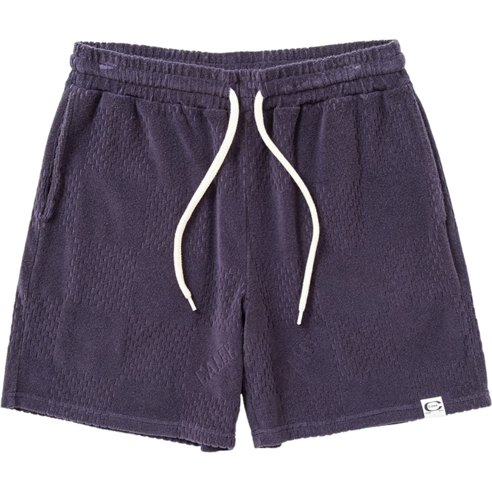 CALEE<BR>CHECKER PILE JACQUARD RELAX SHORTS(PURPLE)