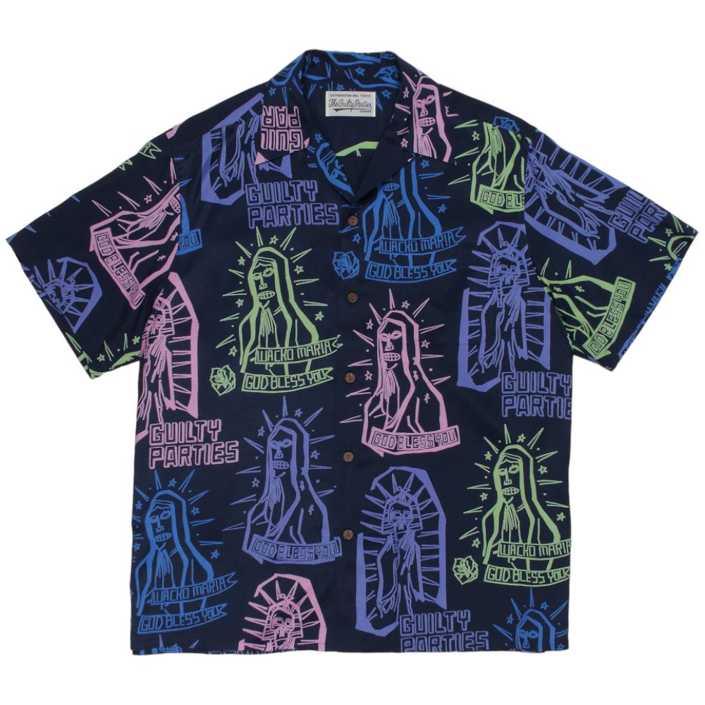 WACKOMARIA<BR>HAWAIIAN SHIRT S/S ( TYPE-2 ) (NAVY)