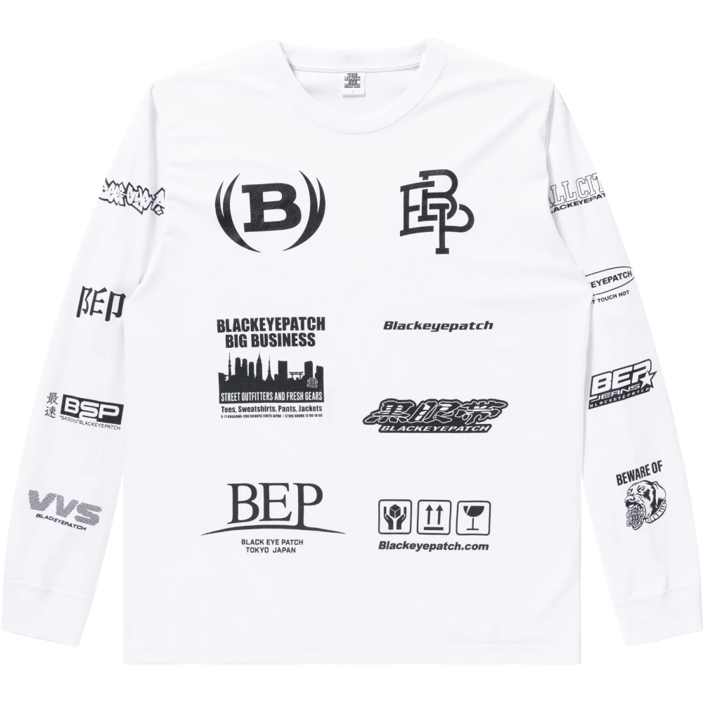 BlackEyePatch <BR>MULTI LOGO L/S TEE(WHITE)