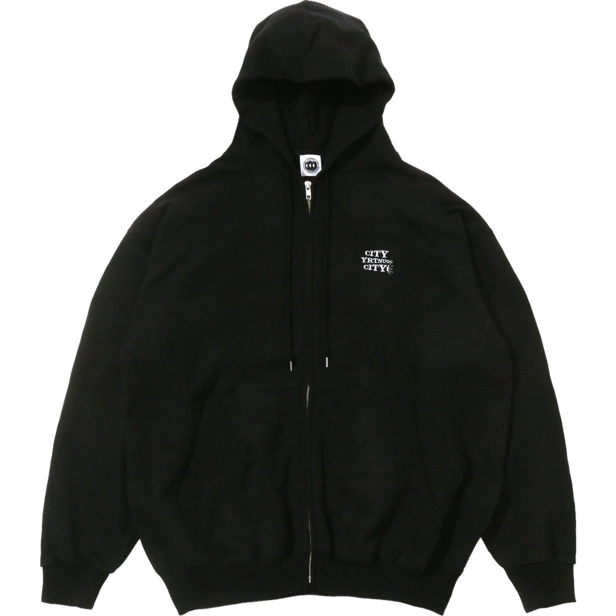 CITY COUNTRY CITY<BR>EMBROIDERED LOGO ZIP UP COTTON HOODIE"SOUND CITY COUNTRY CITY"(BLACK)