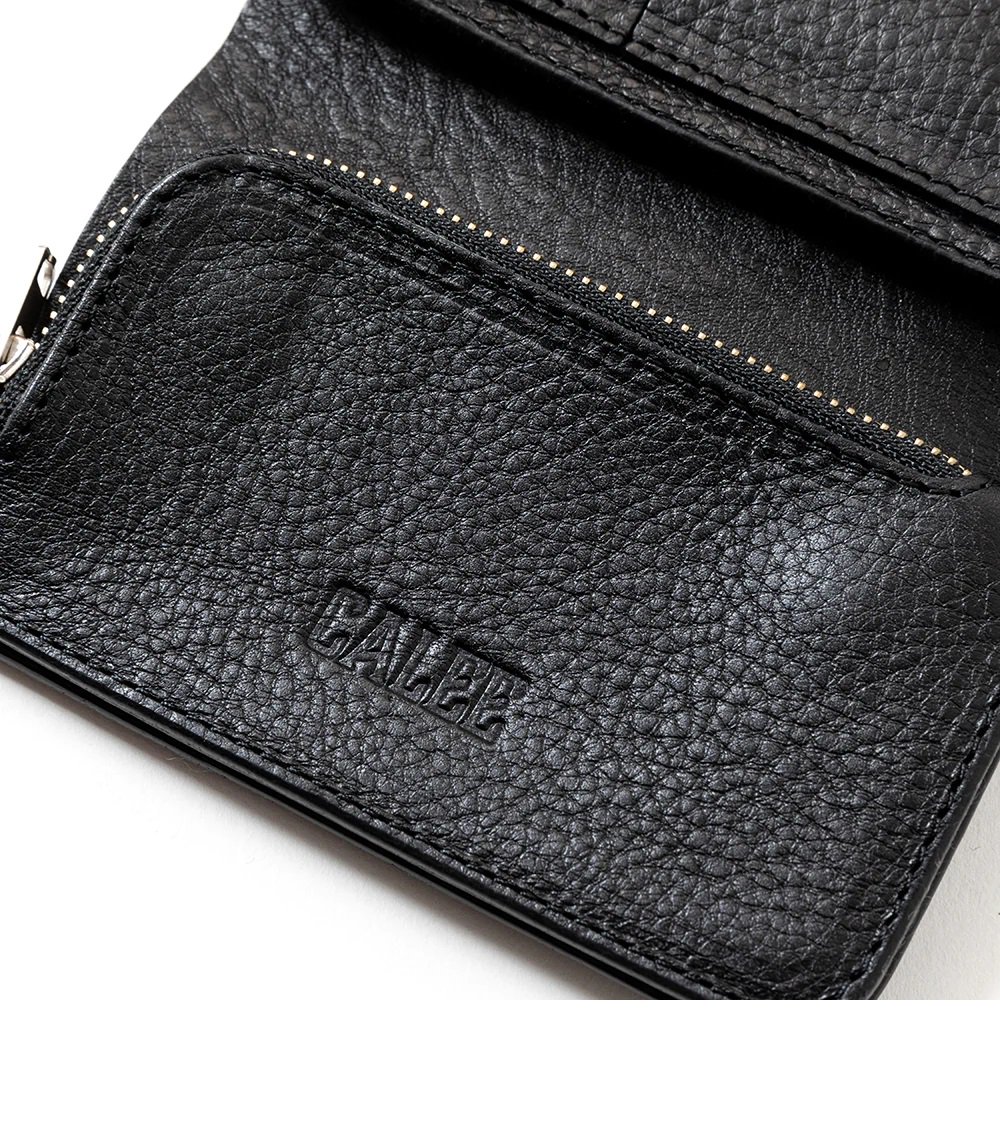 CALEE《キャリー》PLANE LEATHER FLAP HALF WALLET ＜STUDS CHARM ...