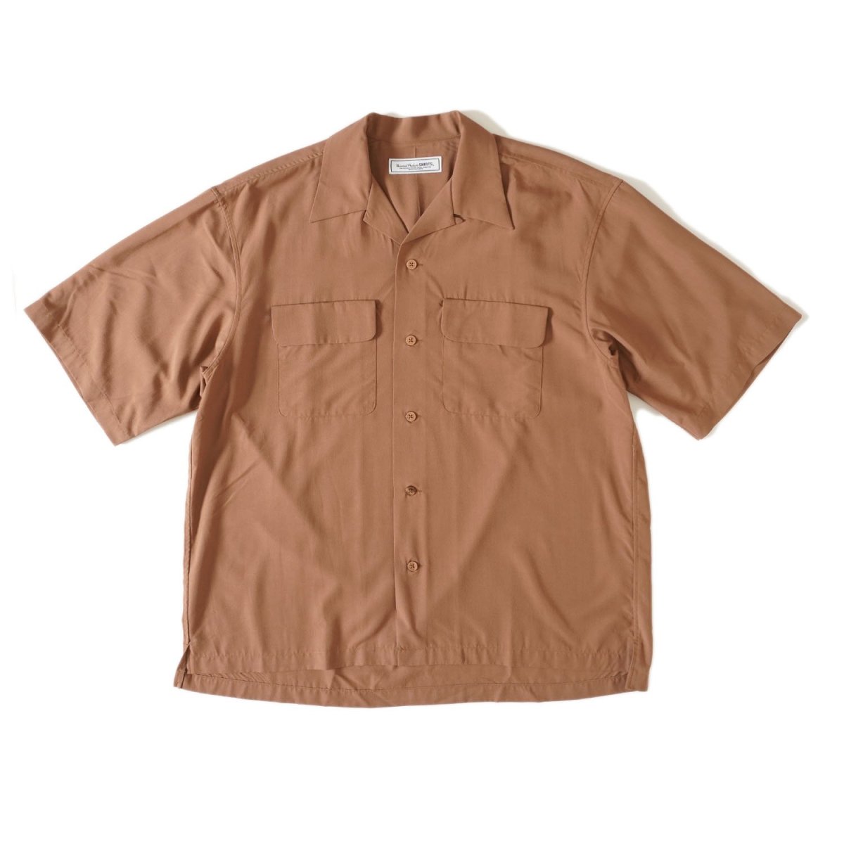 UNIVERSAL PRODUCTS<BR>OPEN COLLAR S/S SHIRT(BROWN)