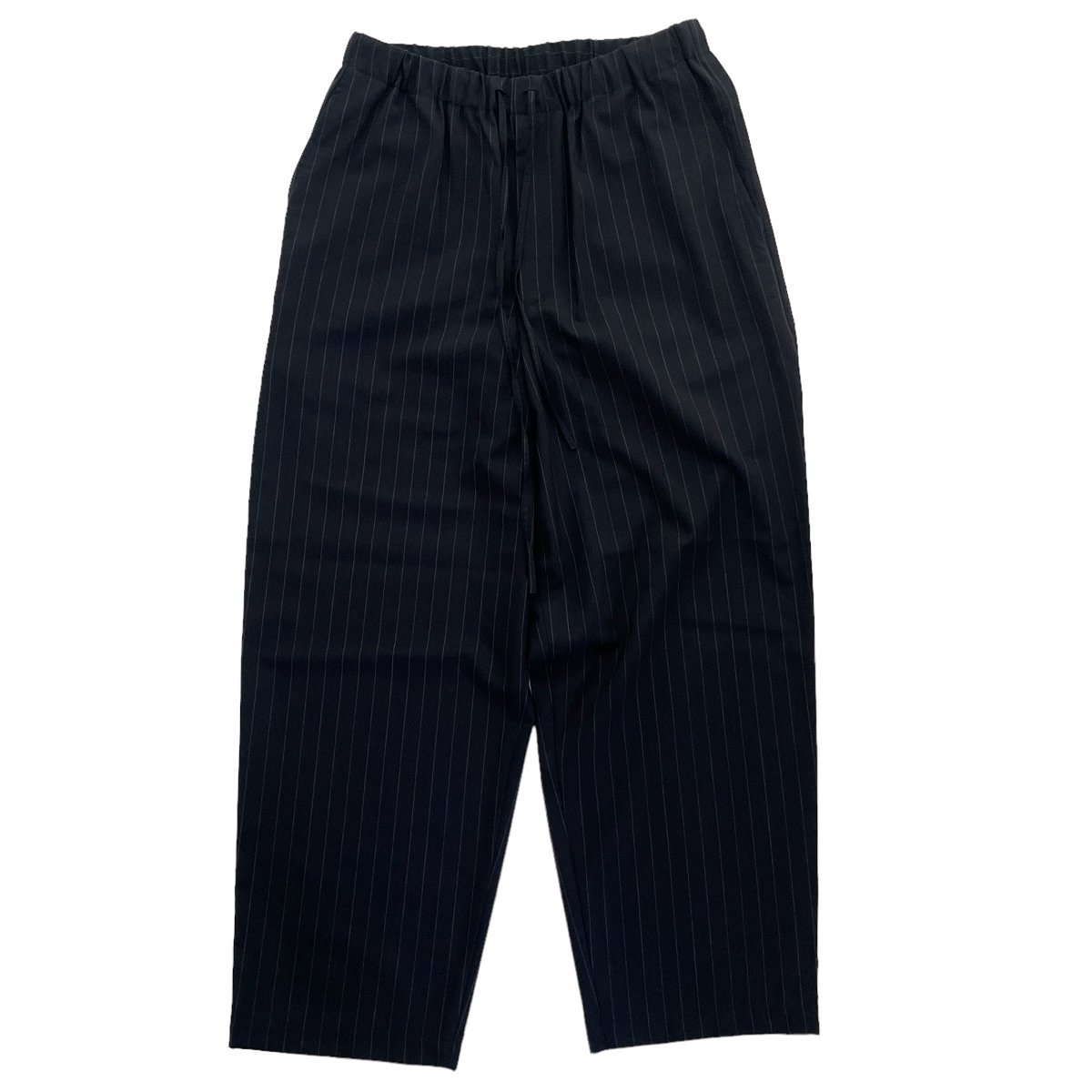 marka<BR>COCOON WIDE EASY PANTS - TUMBLED WOOL TROPICAL -(NAVY STRIPE)