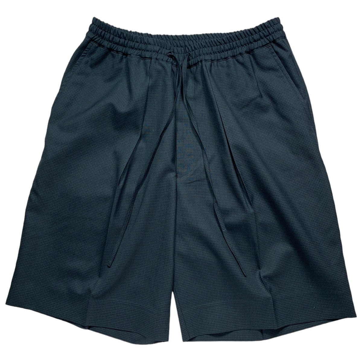 MARKAWARE <BR> CLASSIC FIT EASY SHORTS - ORGANIC WOOL TROPICAL -(OLIVE CHECK)