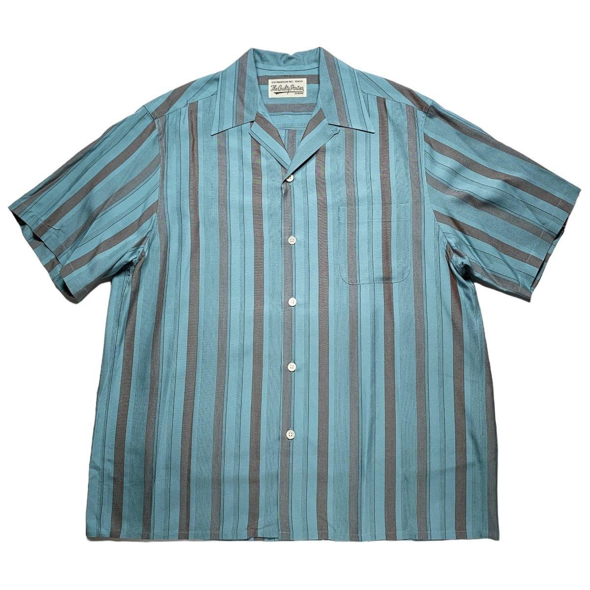 WACKO MARIA/KASURI STRIPED OPEN COLLAR SHIRT（BLACK