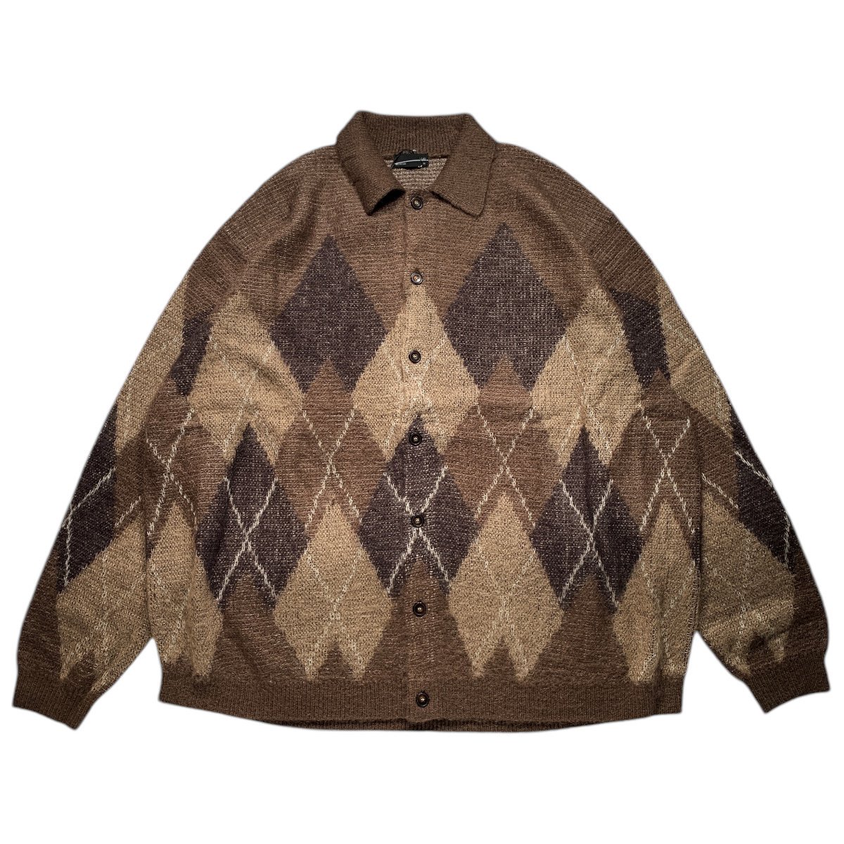 LAD MUSICIAN <BR>MOHAIR SHAGGY ARGYLE INTARSIA KNIT SHIRT(BROWNBEIGE)