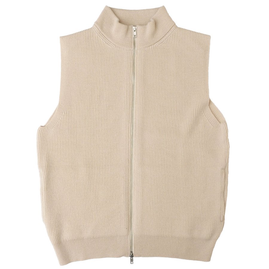 EVCON<BR>Wool Low Gauge Zip Up Vest (IVORY)