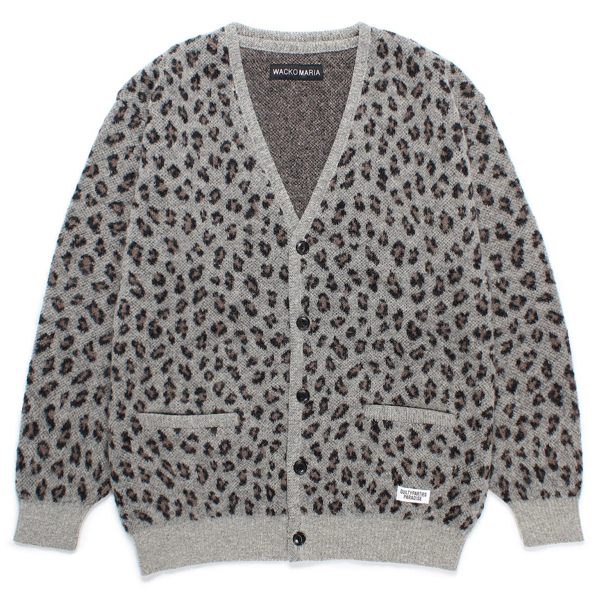 WACKOMARIA<BR>LEOPARD MOHAIR CARDIGAN(GRAY)