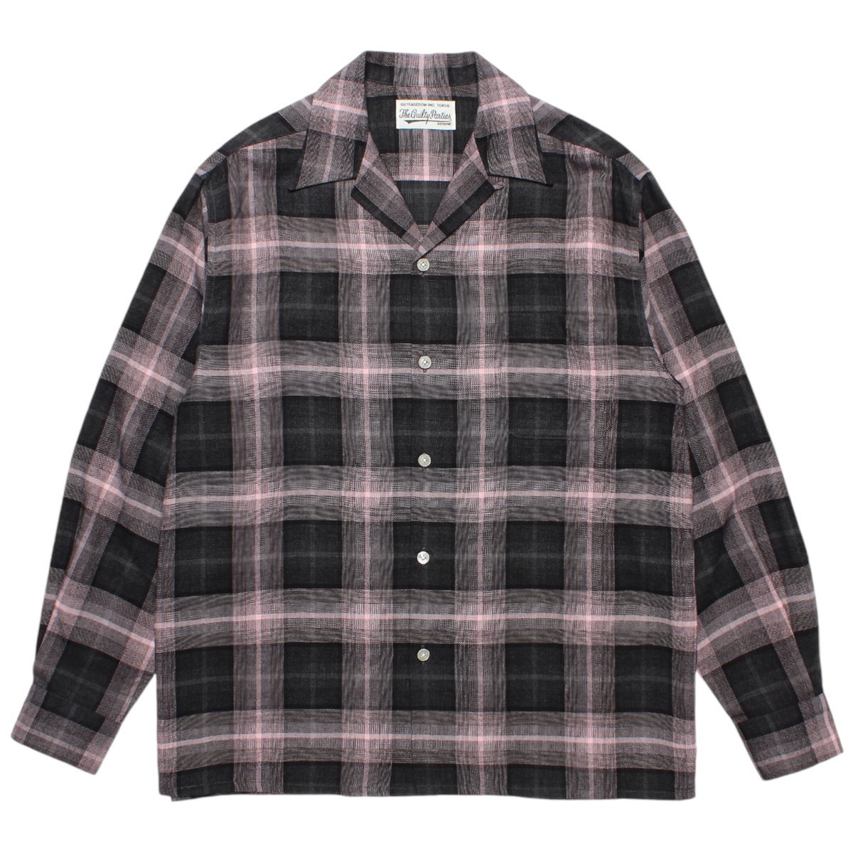 WACKOMARIA<BR>OMBRE CHECK OPEN COLLAR SHIRT(TYPE-3)(PINK)