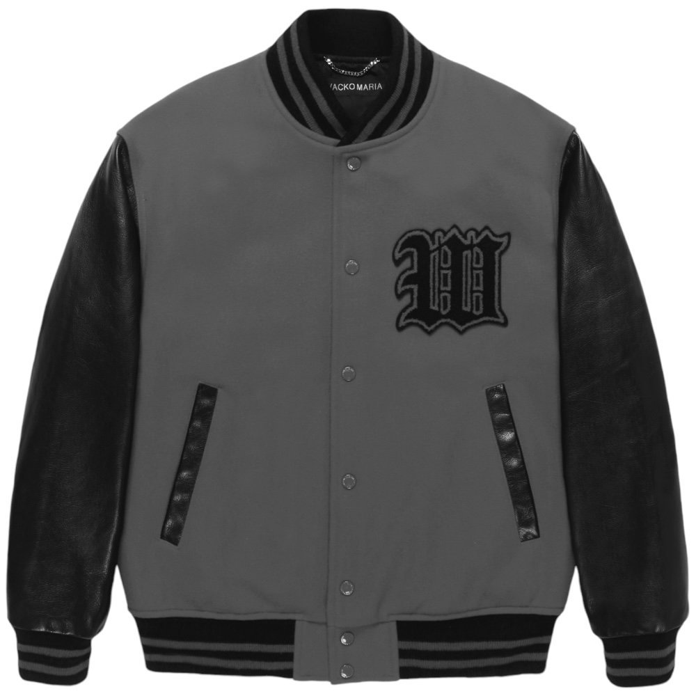 WACKOMARIA<BR>LEATHER VARSITY JACKET -B-(TYPE-2)(GRAY)